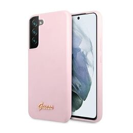 Guess Galaxy S22 -silikonikuori, Script Metal Logo pinkki