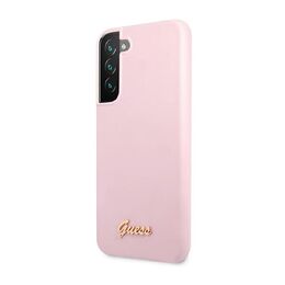 Guess Galaxy S22 -silikonikuori, Script Metal Logo pinkki
