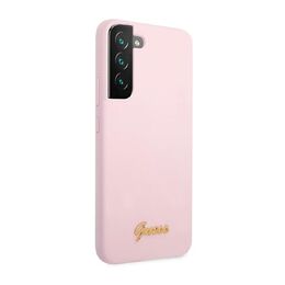 Guess Galaxy S22 -silikonikuori, Script Metal Logo pinkki