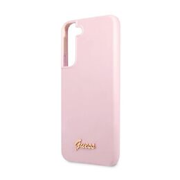 Guess Galaxy S22 -silikonikuori, Script Metal Logo pinkki