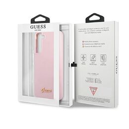 Guess Galaxy S22 -silikonikuori, Script Metal Logo pinkki