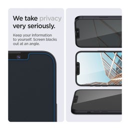Spigen GLAS.tR ez FIT iPhone 13 / 13 Pro / 14 / 16e / 17e panssarilasi, Yksityissuoja asennusapurilla (2-pack)
