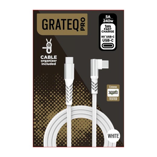 Grateq Pro 240W USB-C / USB-C -kaapeli, 1m Valkoinen