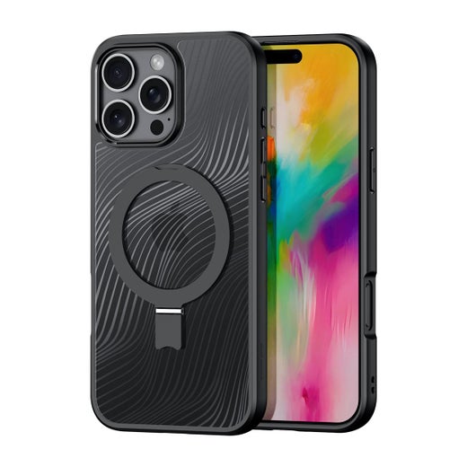 Dux Ducis Aimo MagSafe iPhone 16 Pro Max -suojakuori, Jalustalla, musta