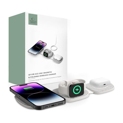 Tech-Protect QI 15W-A32 3-in1 MagSafe-latausasema, Harmaa