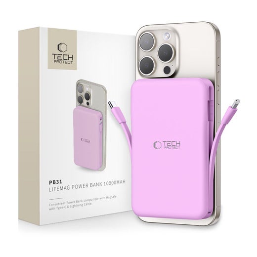 Tech-Protect PB31 10000mAh -langaton MagSafe-varavirtalähde, Violetti