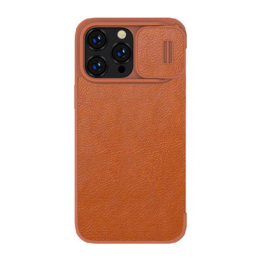 Nillkin Qin PRO iPhone 14 Pro Max nahkaiset kuoret kamerasuojalla, Ruskea