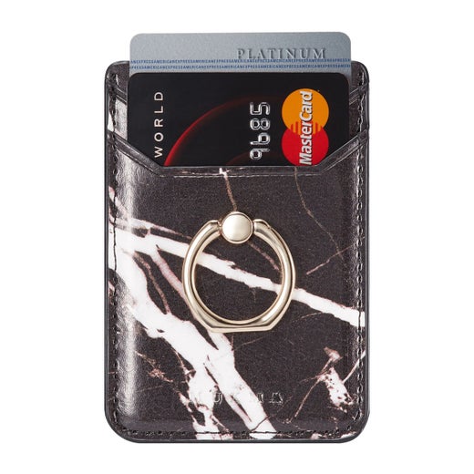 Korttikotelo kahdella korttipaikalla ja otesormuksella, Marmori ja RFID-suojaus, musta